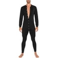 thumbnail image 1 of DeHolifer Men's Jumpsuit Solid Color Fashion Fit Open Button Onesie Home Wear Jumpsuit Loose Casual Pajamas Black M, 1 of 5