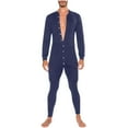 thumbnail image 1 of DeHolifer Men's Jumpsuit Solid Color Fashion Fit Open Button Onesie Home Wear Jumpsuit Loose Casual Pajamas Navy 2XL, 1 of 5