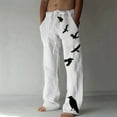thumbnail image 1 of DeHolifer Men's Pants Cotton Linen Casual Pants Elastic Waist Bird Printed Soft Breathable Loose-Fit Summer Pants White M, 1 of 6