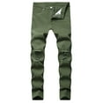 thumbnail image 1 of DeHolifer Men's Pants Fashion Ripped Holes Zipper Skinny Hip Hop Biker Jeans Solid Stretchy Slim Fit Distressed Pants Army Green L, 1 of 6