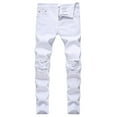 thumbnail image 1 of DeHolifer Men's Pants Fashion Ripped Holes Zipper Skinny Hip Hop Biker Jeans Solid Stretchy Slim Fit Distressed Pants White XL, 1 of 3