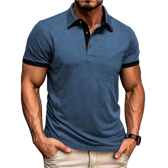 DeHolifer Men's Shirts Plus Size Button Down Summer Beach Casual Shirts Contrast Short Sleeve Casual Summer Tops Blue XL