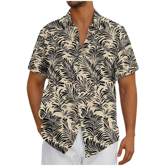 QQAMB Men's Shirts Plus Size Hawaii Printed Vintage Casual Short Sleeve Bowling & Beach Button-Up Summer Shirts Black 2XL