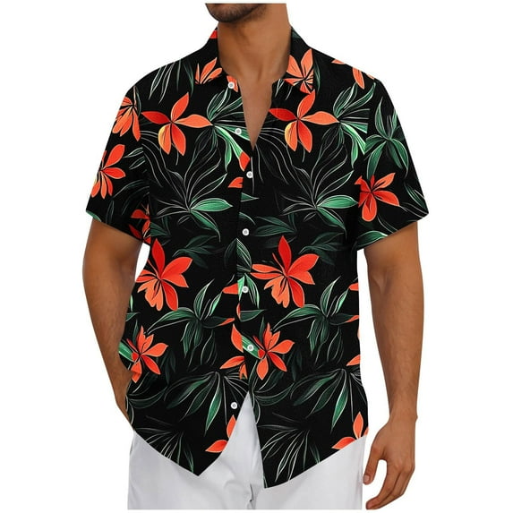 QQAMB Men's Shirts Plus Size Hawaii Printed Vintage Casual Short Sleeve Bowling & Beach Button-Up Summer Shirts Red 3XL