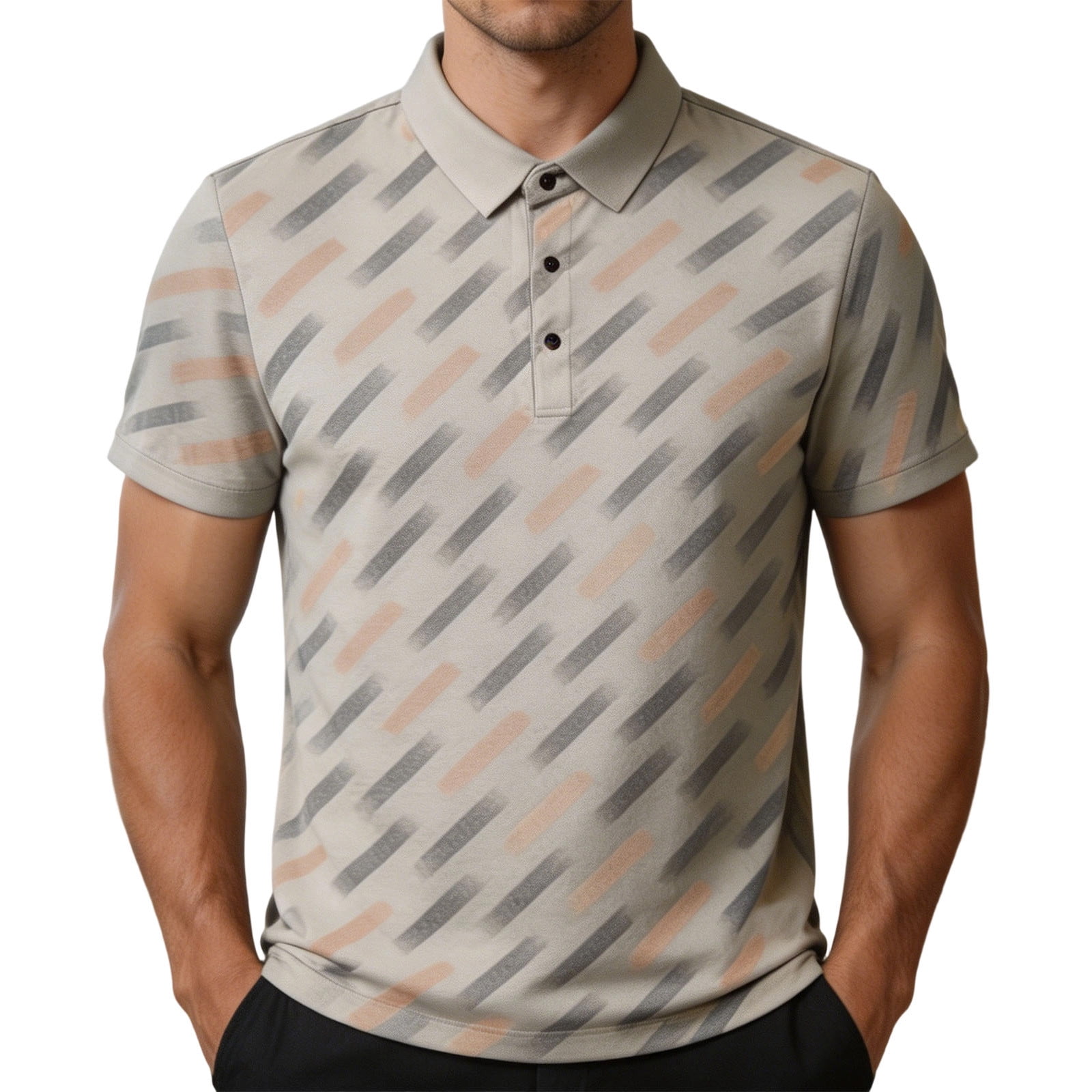 DeHolifer Men's Shirts Plus Size Strip Printed Lapel Collar Button ...