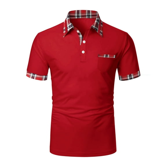 DeHolifer Men's Short Sleeve Dress Shirt Casual Wrinkle Free Plaid Collar Button Down Shirts Red 2XL
