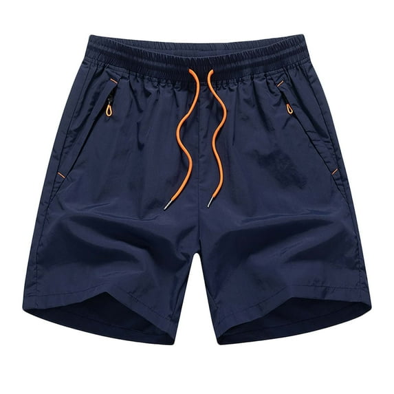 DeHolifer Men's Shorts Drawstring Quick-dry Sport Fitness Elastic Waist Lace Up Shorts Running Five-Point Shorts Dark Blue 2XL