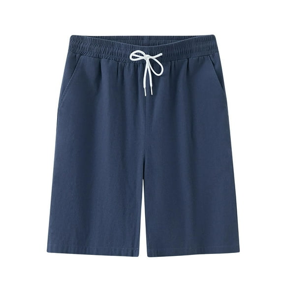 DeHolifer Men's Shorts Plus Size Elastic Waisted Drawstring Solid Color Casual Breathable Summer Loose Comfy Shorts Dark Blue L