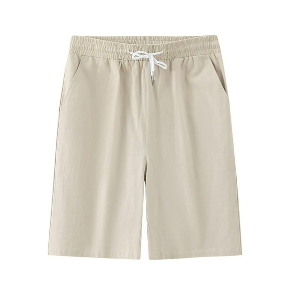 DeHolifer Men's Shorts Plus Size Elastic Waisted Drawstring Solid Color Casual Breathable Summer Loose Comfy Shorts Khaki 3XL