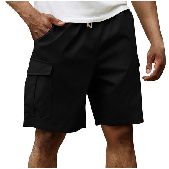 DeHolifer Men's Shorts Plus Size Elastic Waisted Solid Color Casual Beach Summer Shorts with Multi Pocket Black 3XL