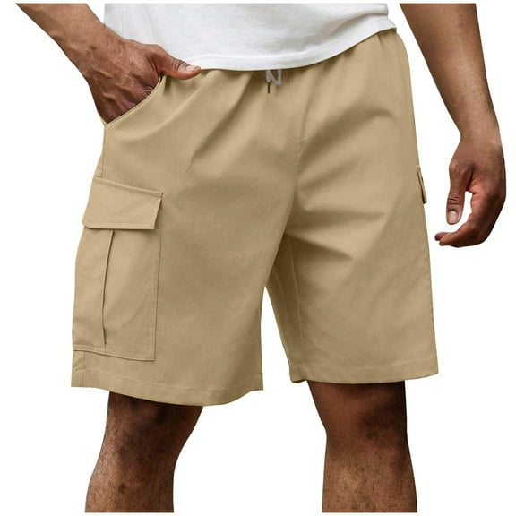 DeHolifer Men's Shorts Plus Size Elastic Waisted Solid Color Casual Beach Summer Shorts with Multi Pocket Khaki M