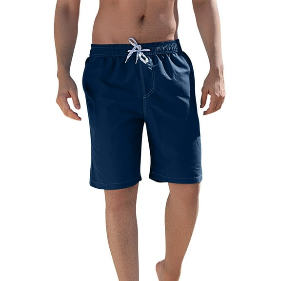 DeHolifer Men's Shorts Plus Size Solid Color Casual Elastic Waist Drawstring Loose Comfy Shorts with Pocket Navy 3XL