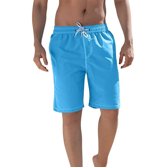 DeHolifer Men's Shorts Plus Size Solid Color Casual Elastic Waist Drawstring Loose Comfy Shorts with Pocket Sky Blue XL