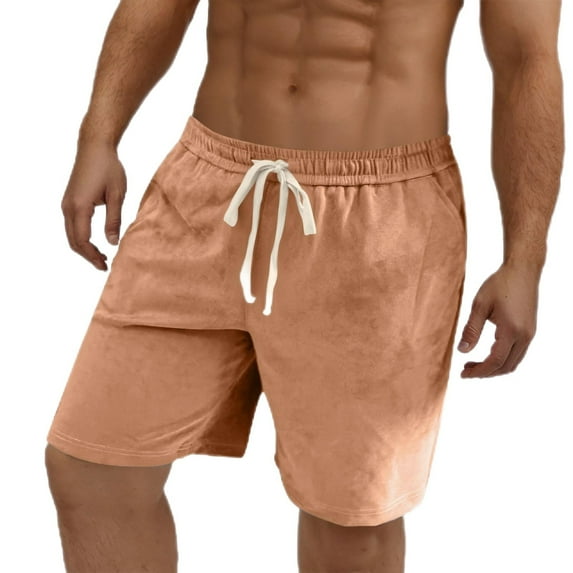 DeHolifer Men's Shorts Suede Sports Elastic Waist Solid COlor Straight Leg Pocket Knee Length Plus Size Shorts Coffee XL