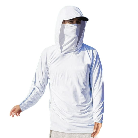 DeHolifer Men's Sun Protection Hoodie Long Sleeve Summer Lightweight UPF 50+ Fishing Hiking Shirt UV Shirts with Mask Gray XL
