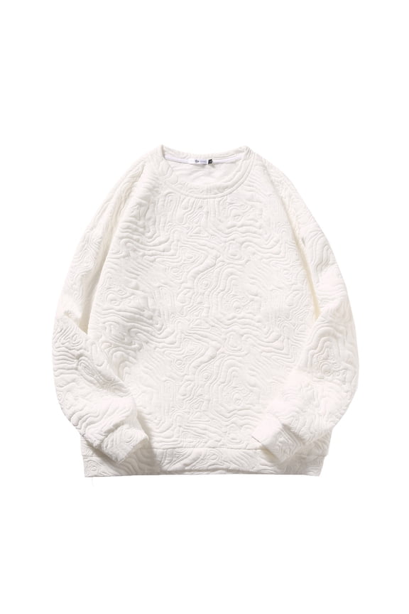 Men's Sweatshirt Waffle Crewneck Long Sleeve Solid Color Pullover Sweatshirt Loose Casual Pullover Tops White XL