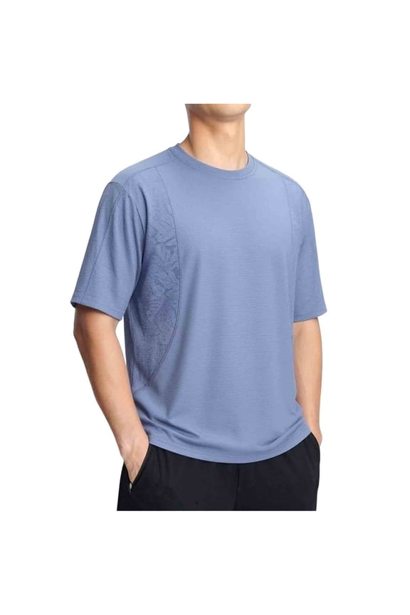 Men's Swim Shirts Rash Guard Solid Color Short Sleeve Breathable Tees Tops Fishing Tops for Surfing Blue 5XL
