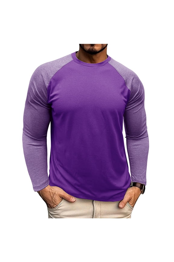 Men's T-Shirts Color Block Reglan Sleeve Long Sleeve Crewneck Blouse T-Shirts Sports Tunic Tops Purple 2XL