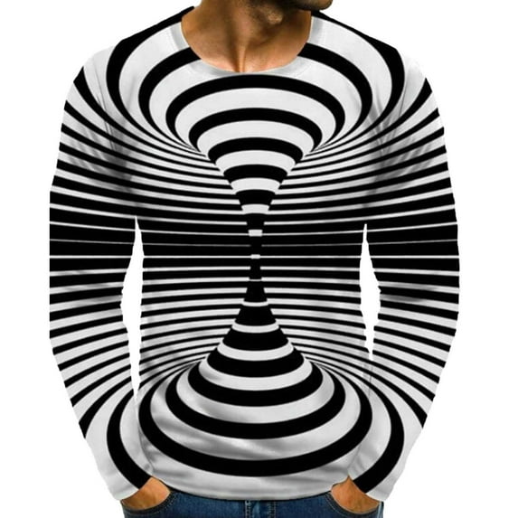 DeHolifer Men's T-shirts Plus Size Long Sleeve Crewneck 3D Digital Graphic Printed T-shirts Loose Causal Fashion Blouse Tops Black 4XL