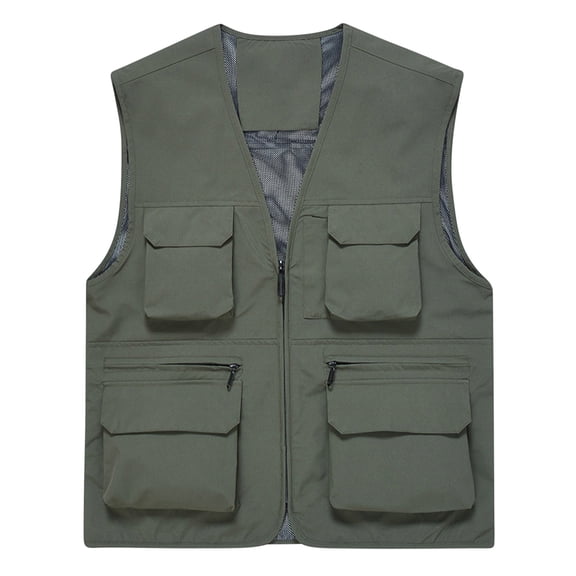 DeHolifer Men's Vest Thin Sports Multi-Bag Casual Quick-Drying Loose Vest Mountaineering Tooling Outdoor Vest Jackets Army Green 5XL