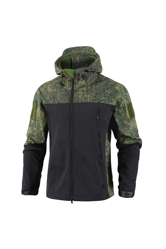 Men's Winter Coat Casual Camouflage Windproof Warm Jacket Long Sleeve Zipper Hooded Outwear Coat Green M