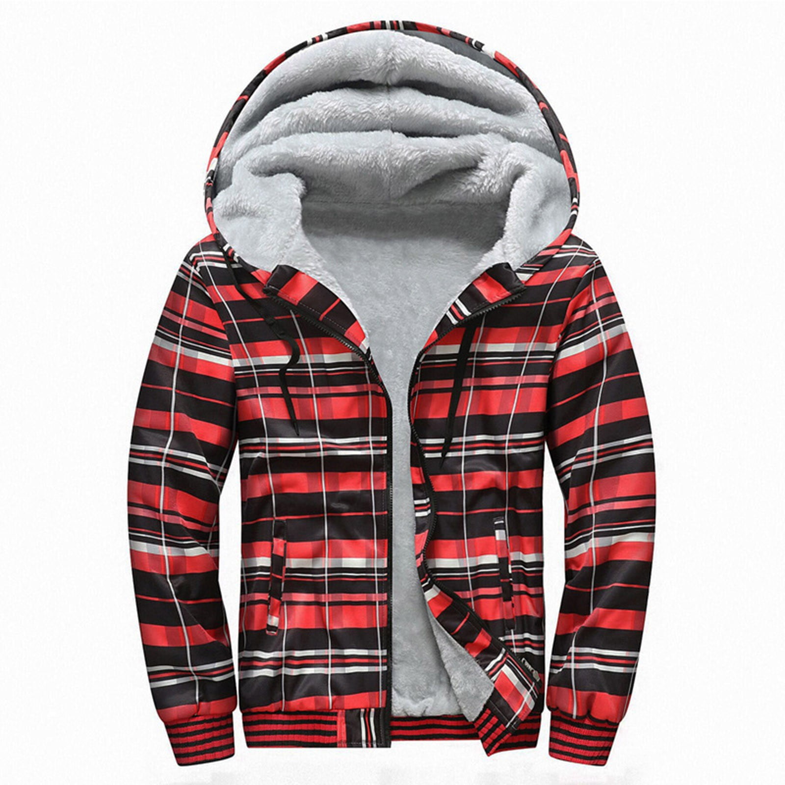 Fitted Red Hooded Striped Knit Coat For Winter Unisex Warm Outerwear Casual Jacket main image 1