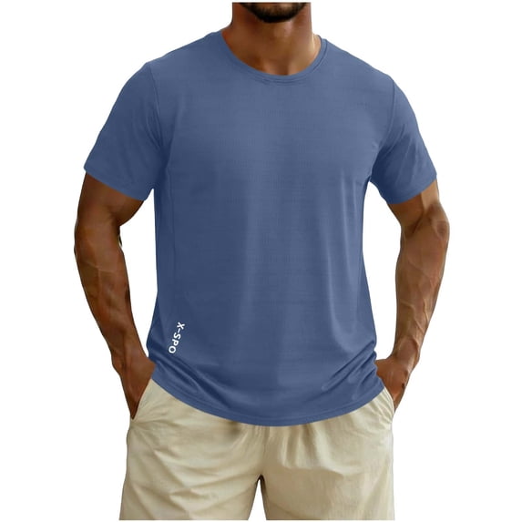 DeHolifer Men's Workout Shirts Plus Size Quick Dry Athletic Running T-Shirts Lightweight Short Sleeve Sports Gym Tops Blue M