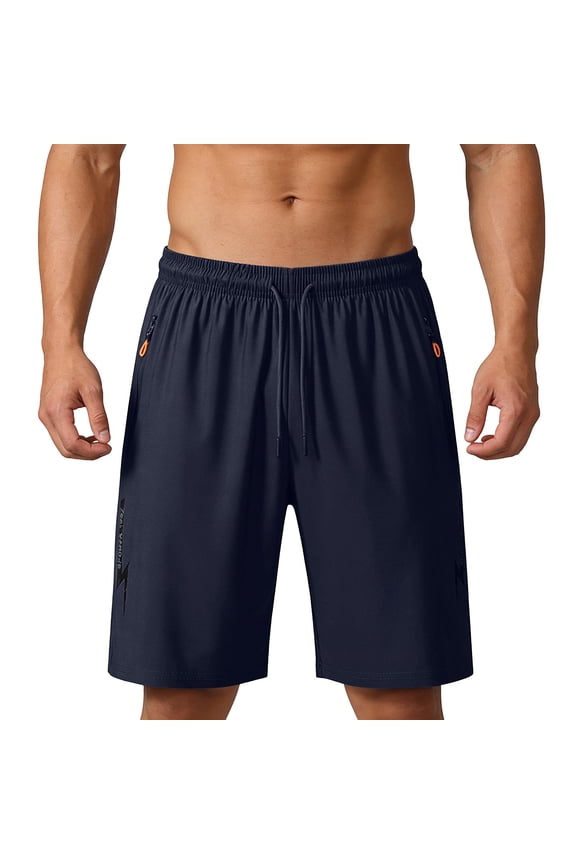 Mens Athletic Shorts Running Shorts Quick Dry Workout Shorts Lightweight Gym Shorts with Zipper Pockets Dark Blue 7XL