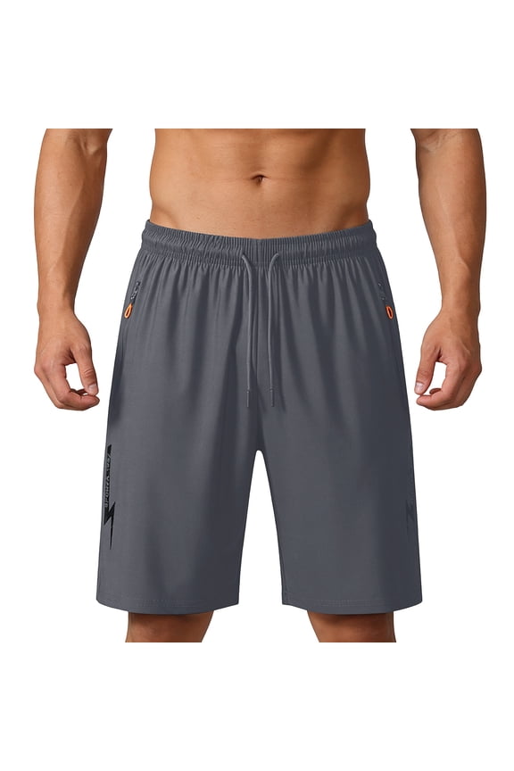 Mens Athletic Shorts Running Shorts Quick Dry Workout Shorts Lightweight Gym Shorts with Zipper Pockets Dark Gray 7XL