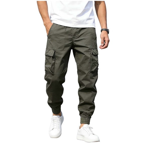 DeHolifer Mens Cargo Pants Casual Cotton Jogger Outdoor Hiking Work Sweatpants with Multi Pockets Army Green 5XL