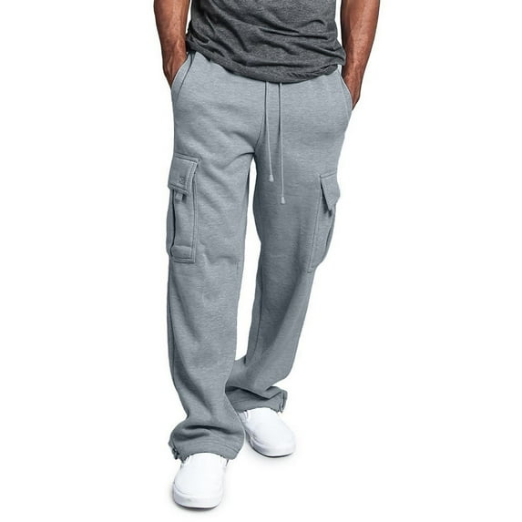 DeHolifer Mens Cargo Sweatpants Elastic Waist Joggers Sport Pants Straight Fit Drawstring Trousers with Pockets Gray 4XL