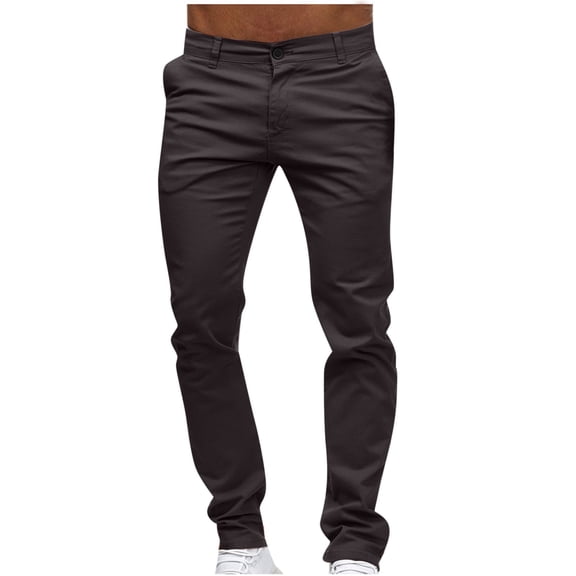DeHolifer Mens Casual Chinos Pants Cotton Slacks Elastic Waistband Classic Fit Flat Front Khaki Pant Dark Gray XL