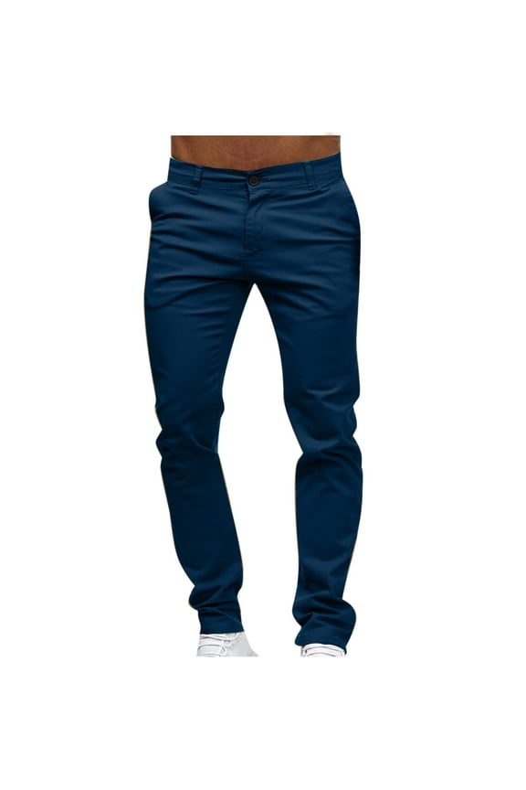 DeHolifer Mens Casual Chinos Pants Cotton Slacks Elastic Waistband Classic Fit Flat Front Khaki Pant Navy M