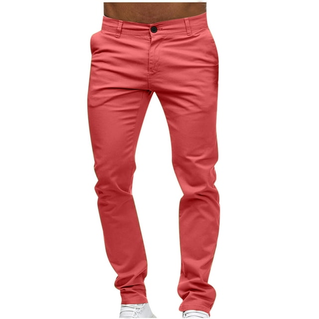 DeHolifer Mens Casual Chinos Pants Cotton Slacks Elastic Waistband Classic Fit Flat Front Khaki Pant Pink L