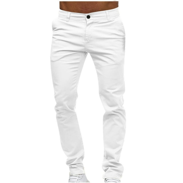 DeHolifer Mens Casual Chinos Pants Cotton Slacks Elastic Waistband Classic Fit Flat Front Khaki Pant White 4XL