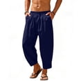 thumbnail image 1 of DeHolifer Mens Pants Casual Elastic Waist Drawstring Cotton Cropped Pants Baggy Hippie Boho Beach Yoga Trousers Navy 2XL, 1 of 8