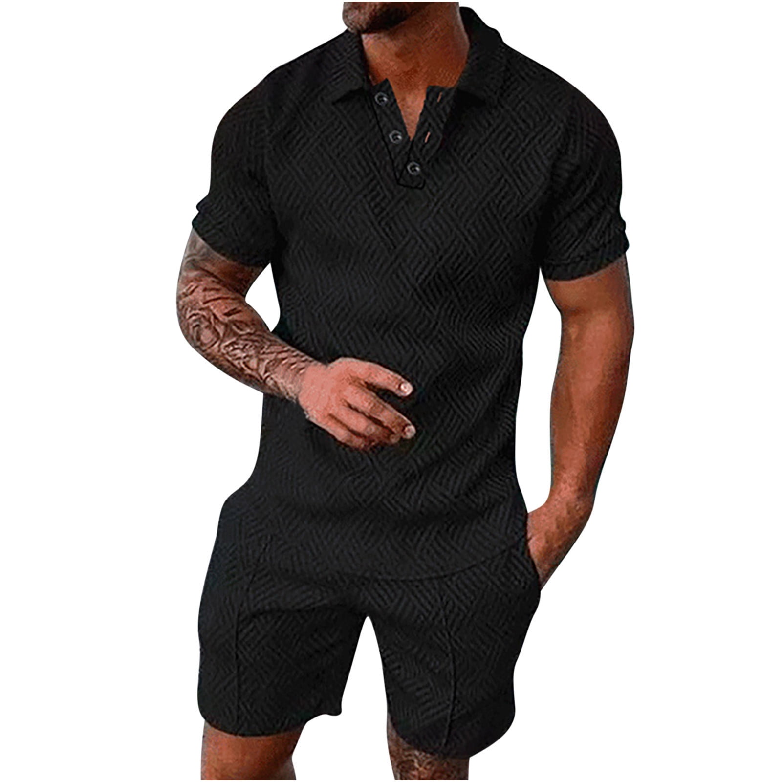 Men's Single Pocket Short Sleeve Black 2pc Shirt and Pants main image 1