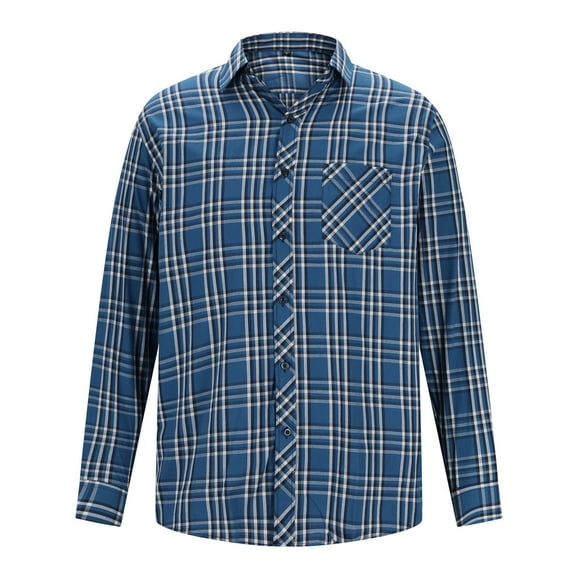 DeHolifer Mens Shirts Plaid Print Button Up Cotton Lapel Long Sleeve Business Casual Shirts with Pocket Blue XL