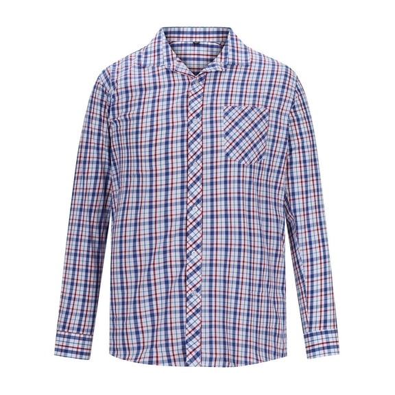 DeHolifer Mens Shirts Plaid Print Button Up Cotton Lapel Long Sleeve Business Casual Shirts with Pocket Wine XL