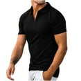 thumbnail image 1 of DeHolifer Mens Shirts Short Sleeve Lapel Solid Color V-Neck Zipper Shirs Tops Casual Fashion PulloverBlack S, 1 of 6