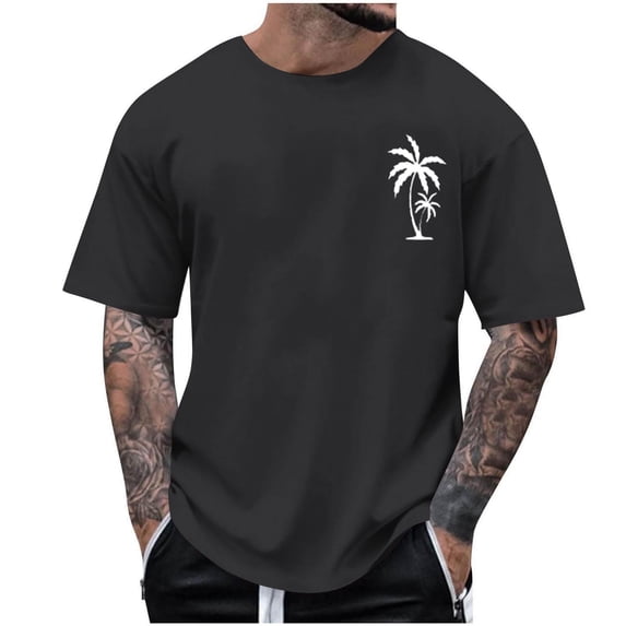 DeHolifer Mens T-Shirt Plus Size Graphic Short Sleeve Loose Tee Crewneck Palm Tree Summer Shirts Black L