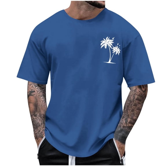 DeHolifer Mens T-Shirt Plus Size Graphic Short Sleeve Loose Tee Crewneck Palm Tree Summer Shirts Blue XL