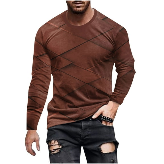 DeHolifer Mens T-Shirts Graphic Geometric Printed Crewneck Long Sleeve Pullover T-Shirt Casual Fashion Sweatshirts Brown 5XL