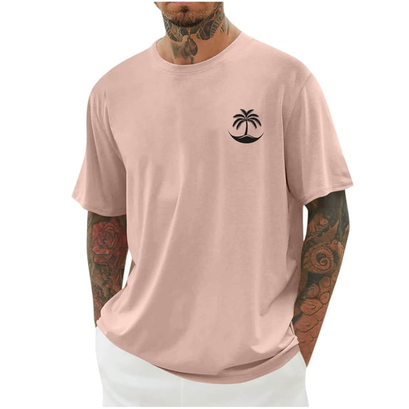 DeHolifer Mens T-Shirts Plus Size Graphic Loose Tee Crewneck Short Sleeve Palm Tree Summer Shirts Pink L