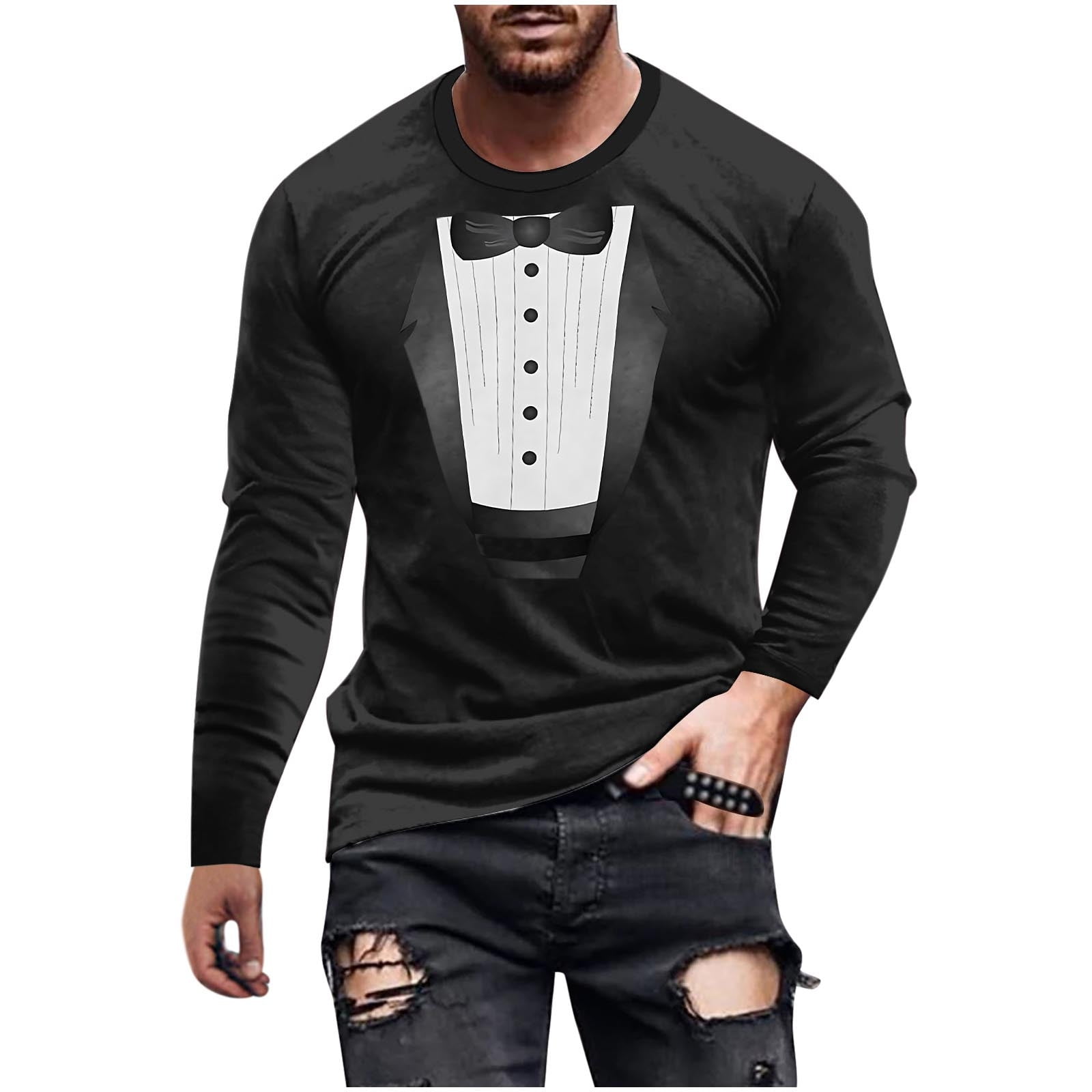 DeHolifer Mens TShirts Suit Collar Graphic Printed Crewneck