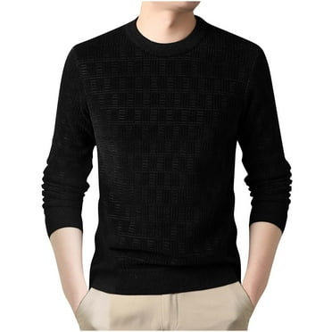 DeHolifer Mens Tops Plus Size Solid Color Knit Crewneck Warm Casual Long Sleeve Sweatshirts Tops Black L