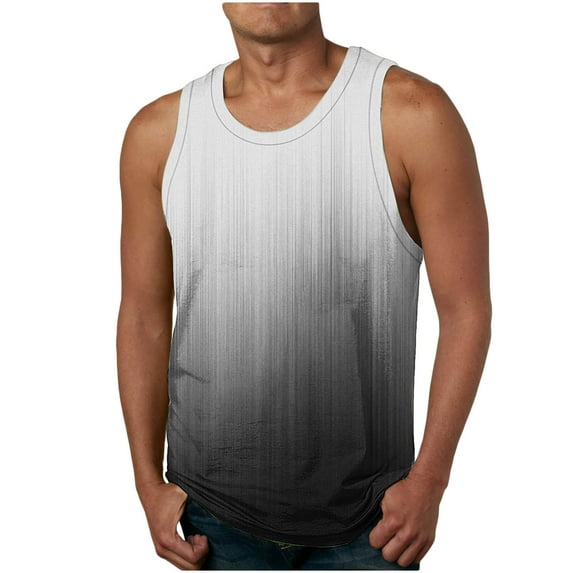 QQAMB Mens Workout Tank Tops Sleeveless Gradient Color T-Shirts Athletic Gym Muscle Training Fitness Tops Black XL