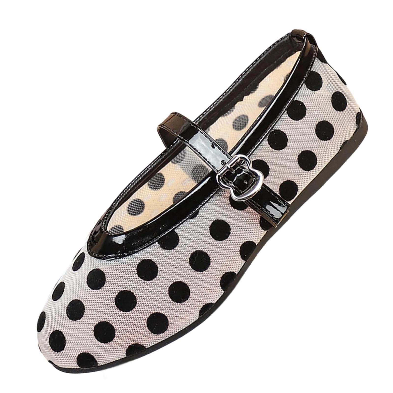 DeHolifer Mesh Flats for Women Mary Jane Shoes Round Toe Ballet Flats ...