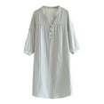 thumbnail image 1 of DeHolifer Nightshirt for Women Cotton Plaid Printed V-Neck Button 3/4 Sleeve Homewear Loungewear Nightgown Green M, 1 of 3