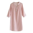 thumbnail image 1 of QQAMB Nightshirt for Women Cotton Plaid Printed V-Neck Button 3/4 Sleeve Homewear Loungewear Nightgown Pink L, 1 of 8